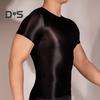 Men T-shirt Thin High Elasticity Round Neck Short Sleeves Slim Fit Good Breathability See-through Glossy Surface Top