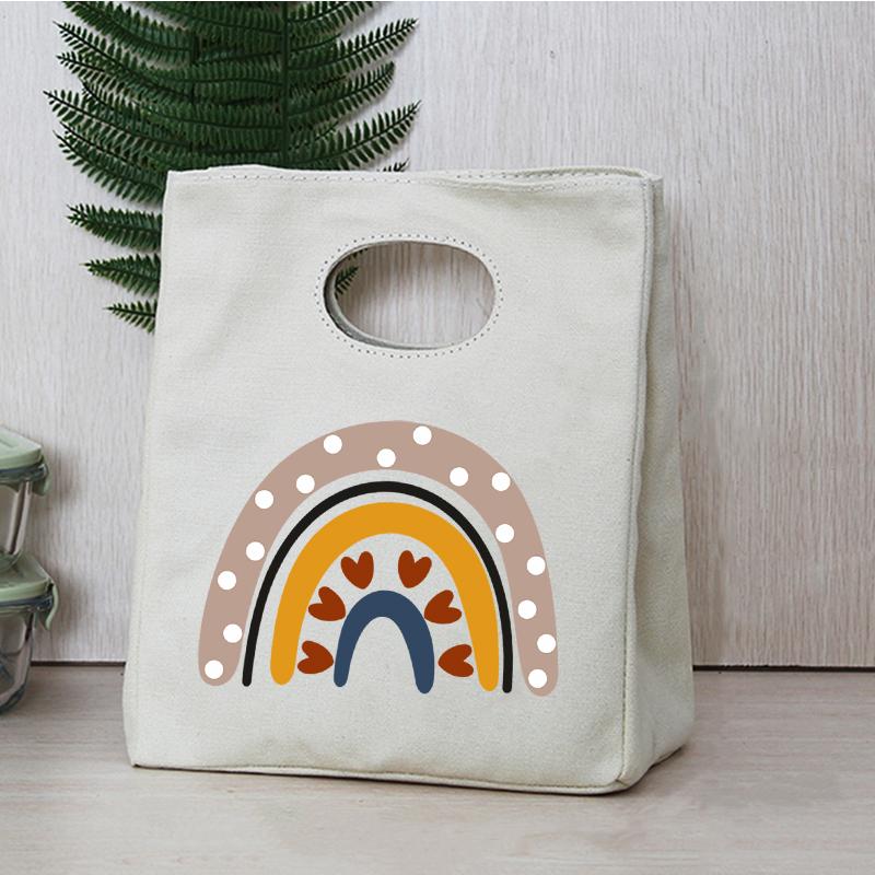 Rainbow Print Portable Lunch Bags Thermal Insulated Bento Box Tote Office Cooler School Picnic Food Storage Pouch for Women Kids