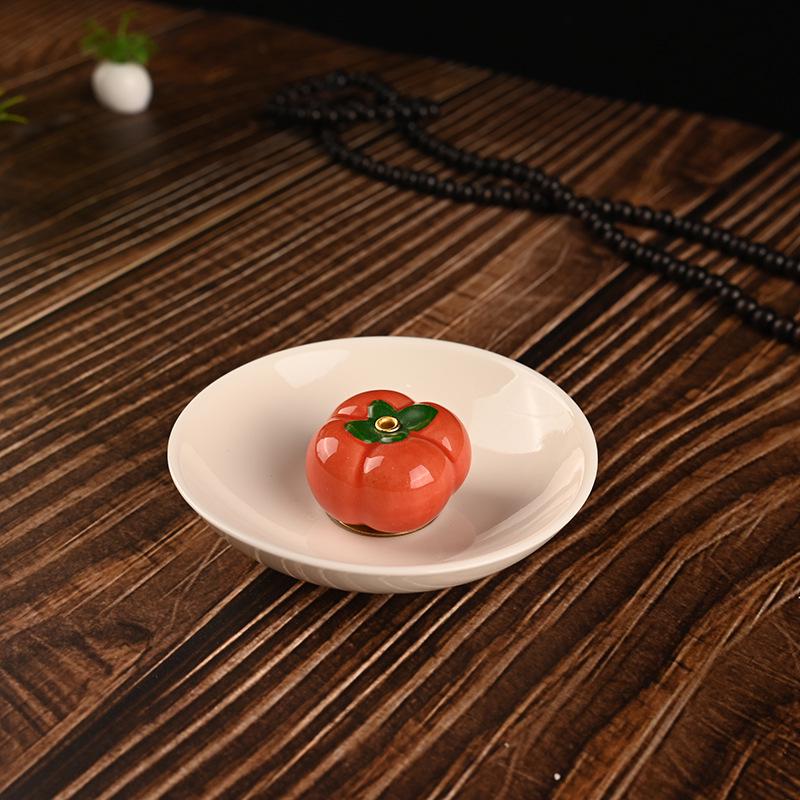 Retro Ceramic Persimmon Incense Holder - Zen Agarwood Stick Dish for Home