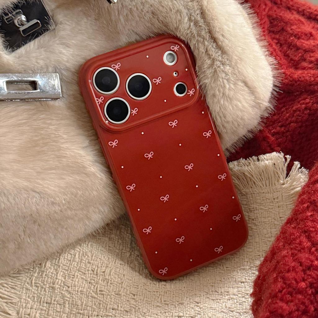 Retro Burgundy Bow Phone Case for iPhone 16, iPhone 17, iPhone 17 Pro Max