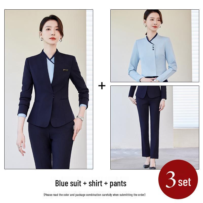 Women's Black Suit Set for Professional Reception & Hotel Work, Spring to Winter Attire.