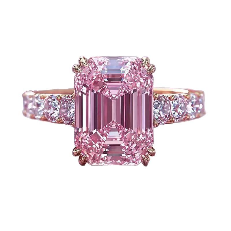Luxuriöser Rosa Funkelnder Zirkonia Prinzessin Quadratischer Verlobungsring für Damen und Freundinnen Verlobungsschmuck Geschenke für Frauen