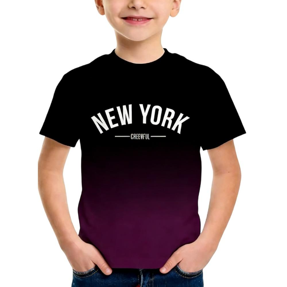 Kids' Trendy American Letter Short-sleeve T-shirt Boys' Summer Gradient Casual Top for Older Children Stylish Versatile Style