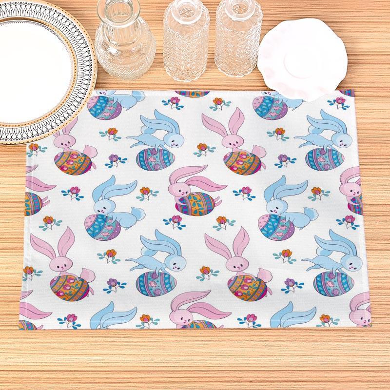 Easter Bunny Pattern Placemat Cotton Linen Fabric Table Mats Family Dinner Tableware Kitchen Size 30X45 Cm Table Mat