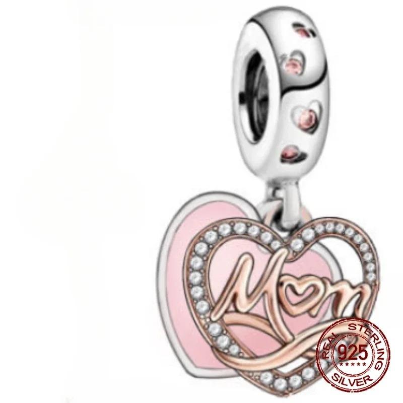 925 Silver Heart Mum Dangle Dream Catcher Charm DIY Jewelry For Women Original Bracelet Beads