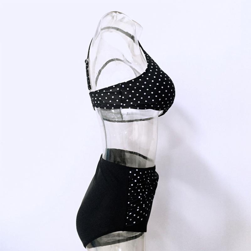 Women's Plus Size 5XL Polka Dot Print Bikini Set Sexy Push Up High Waisted Ruched Tummy Control Summer Beach Swimwear