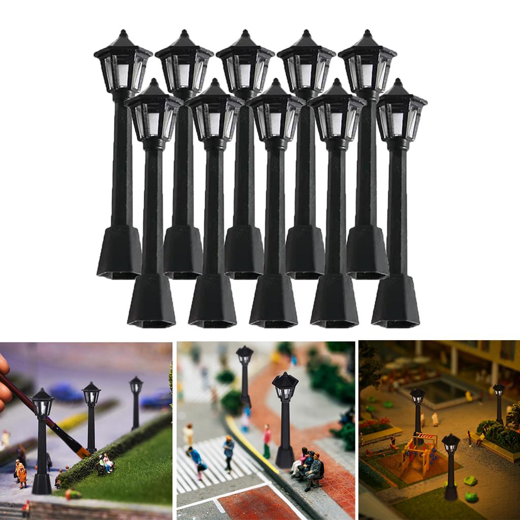 5 / 10pcs Mini Miniature Street Light Miniature Black Lamp Outdoor Pathway Lantern Post Decoration Craft Ideal for DO-IT-YOURSELF Fairy Garden Micro