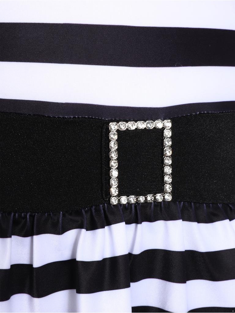 Girls Prisoner Costume Striped Dress Turn Down Collar V Neck Short Sleeve Built In Briefs Crotch Button Ruffled Skirt