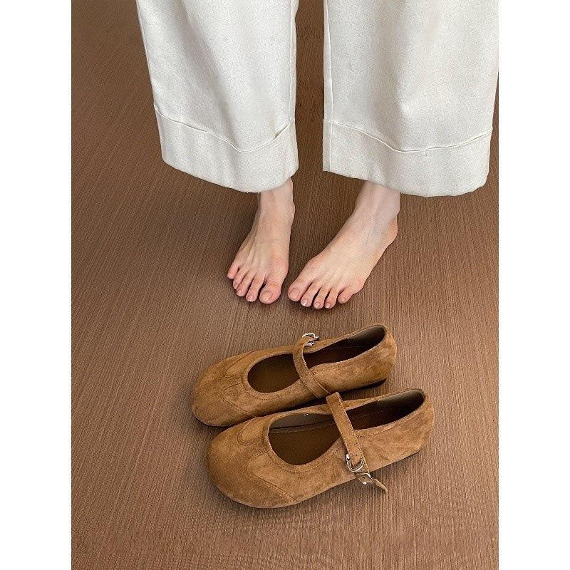 Korean Round-toed Ugly Cute Beanie Shoes Women's Shoes 2025 Autumn and Winter New Korean Version of One-line Strap Flat Mary Jane Single Shoes