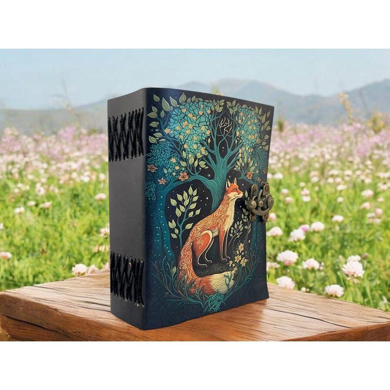 400 Pages - Grimoire Fox Leather Journal Blank Spell Book of Shadows Fat Journal - Handmade Paper Vintage Journal for Women