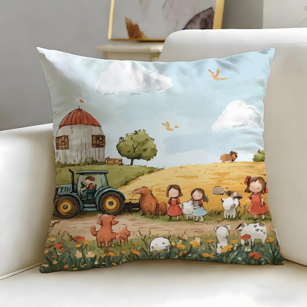 Classic Art Theme Farm Painting Cushion Cover Soft EasyWash Pillow Case Versatile for Couch Bed Travel and Office