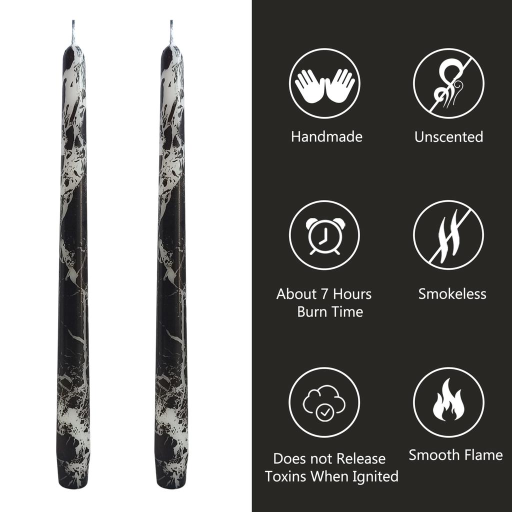 10 Inch Taper Candles Marble Print Candlesticks Handmade Set of 2PCS Unscented Tapered Candle for Hone Decoration Party