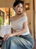 Summer Women Short Sleeve T Shirts Solid T-shirt Off-shoulder High Waist Crop Top Tee Female Casual T Shirt