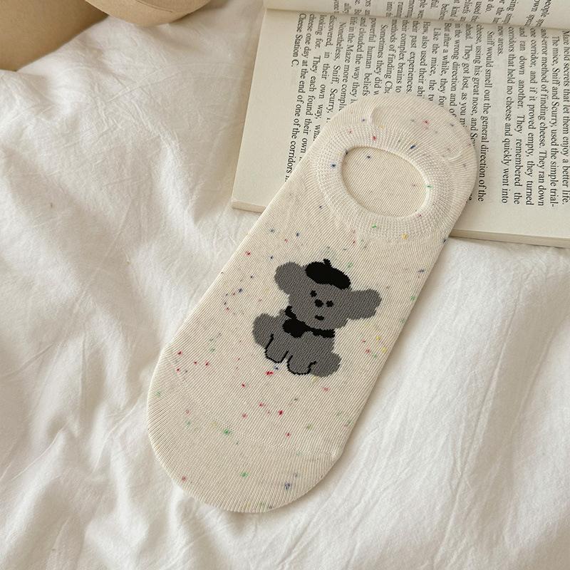Black, White and Grey Summer Thin Silicone Anti-slip Color-blocking Boat Socks Cartoon Animal Dot Yarn Boneless Invisible Socks