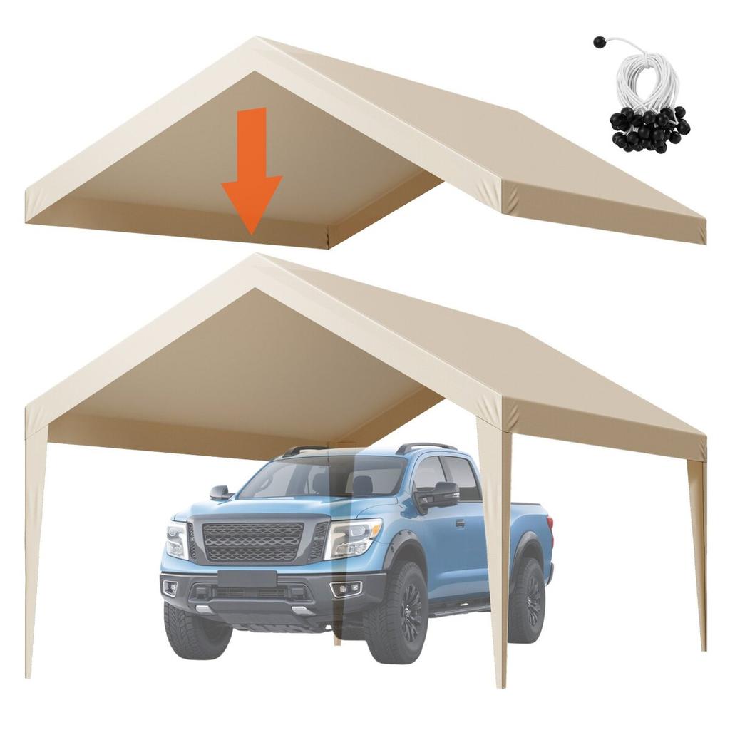 Lona de Reposição para Carport, Toldo de Garagem Portátil 3,6 x 6 m, Lona Resistente a UV e à Água para Abrigo de Carro, Cobertura de Carport Reforçada com Bola