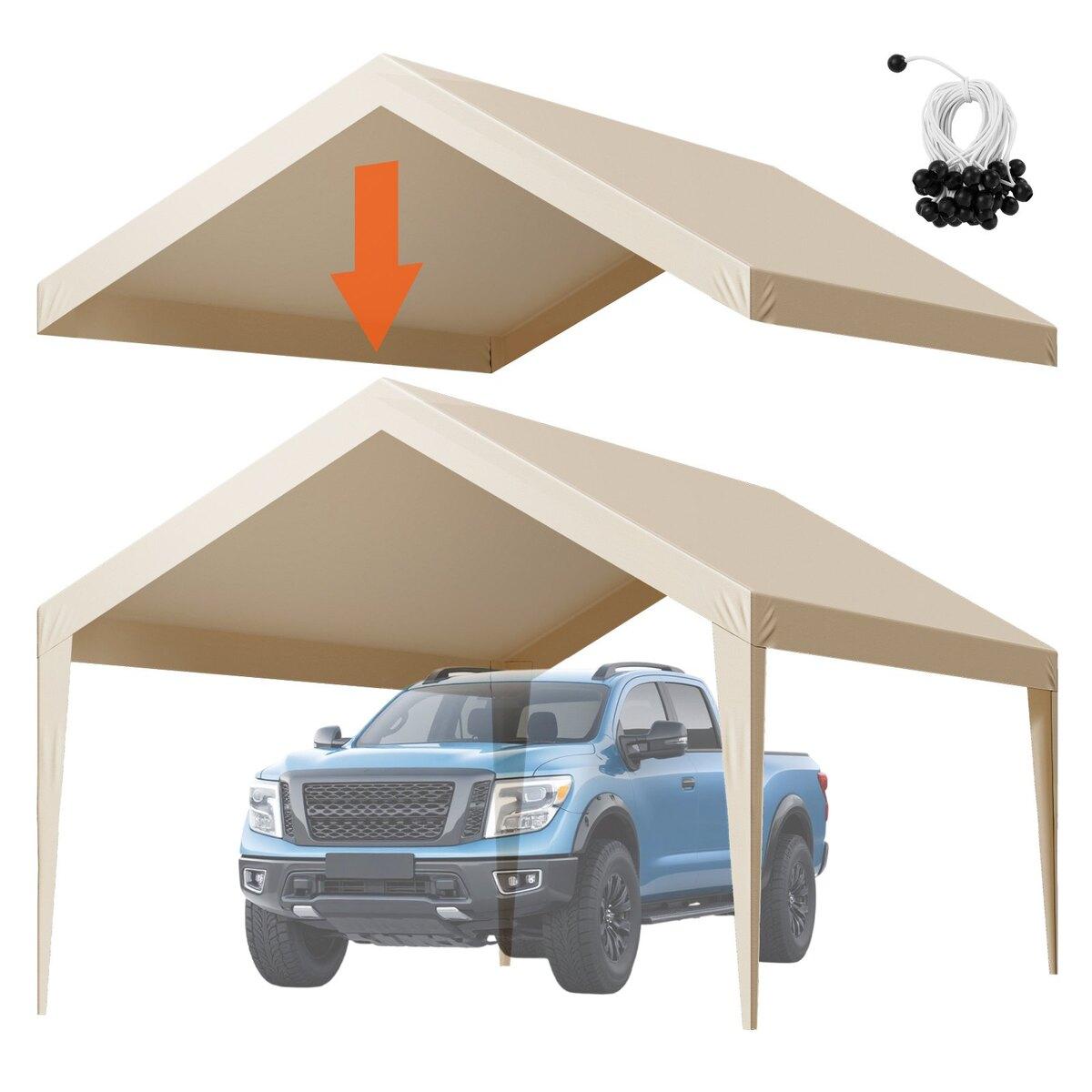 Vervangend dak voor carport, 3,6 x 6 m Draagbare garage tent Topzeil, UV-bestendig & Waterdicht Auto beschutting Zeil, Heavy Duty Carport Cover met Bal