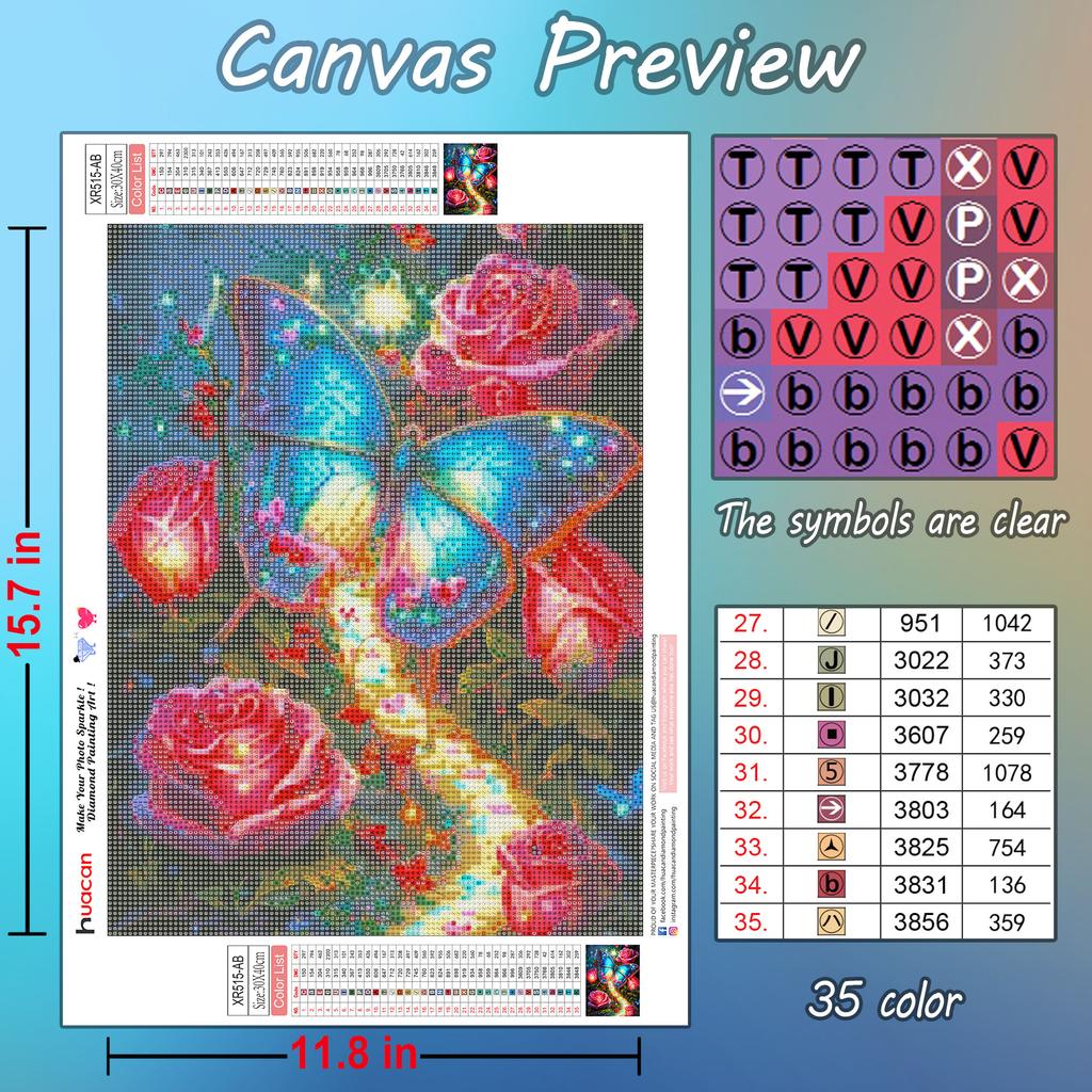 HuaCan Diamond Painting DIY Kit Butterfly Picture Full Round Drill Mosaic Flowers Paintings Embroidery Home Decor