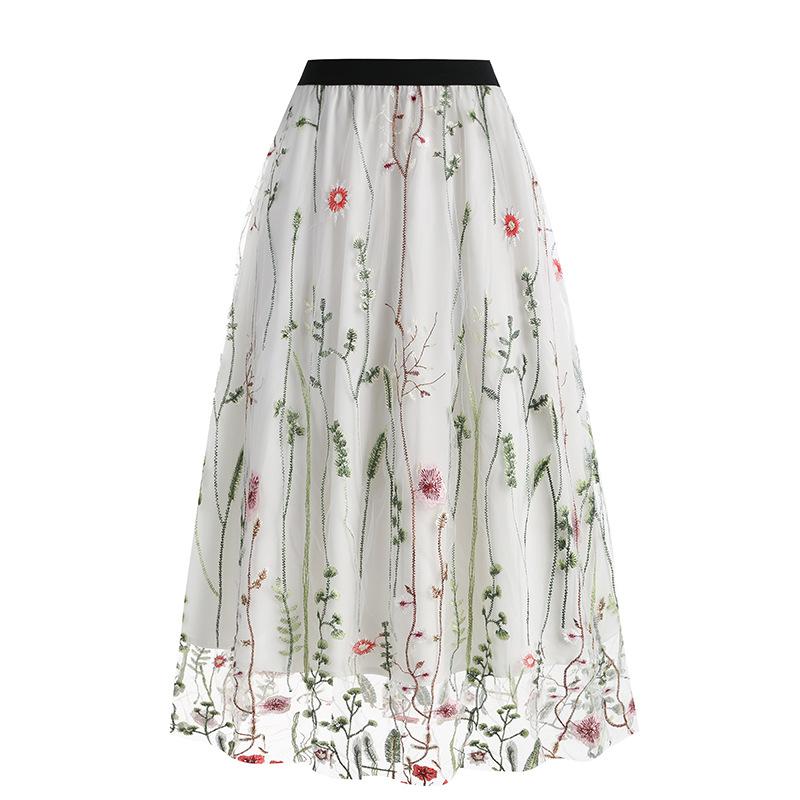 Spring and Summer Women's Skirt Retro Mesh Embroidery Fashion Skirt