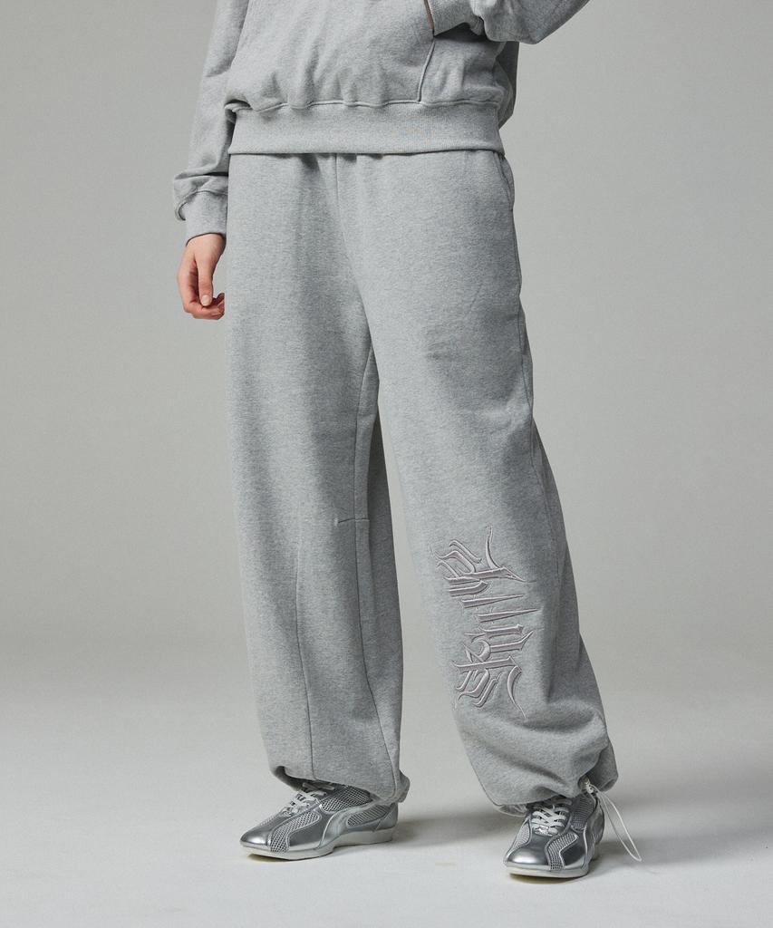 KITTY POTTERY Street Lettering Embroidered Jogger Pants Melange Grey