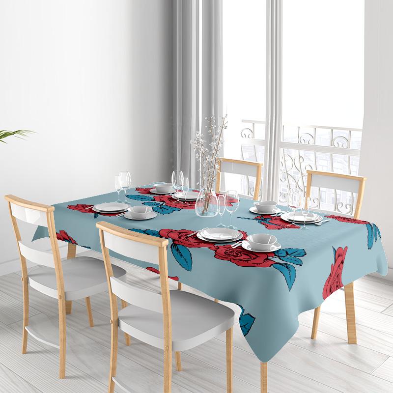 Rustic Floral TableclothElegant Red Blue Rose Print for Home Dining Tables, Perfect Decor in Living Room or Kitchen 105x206cm (4