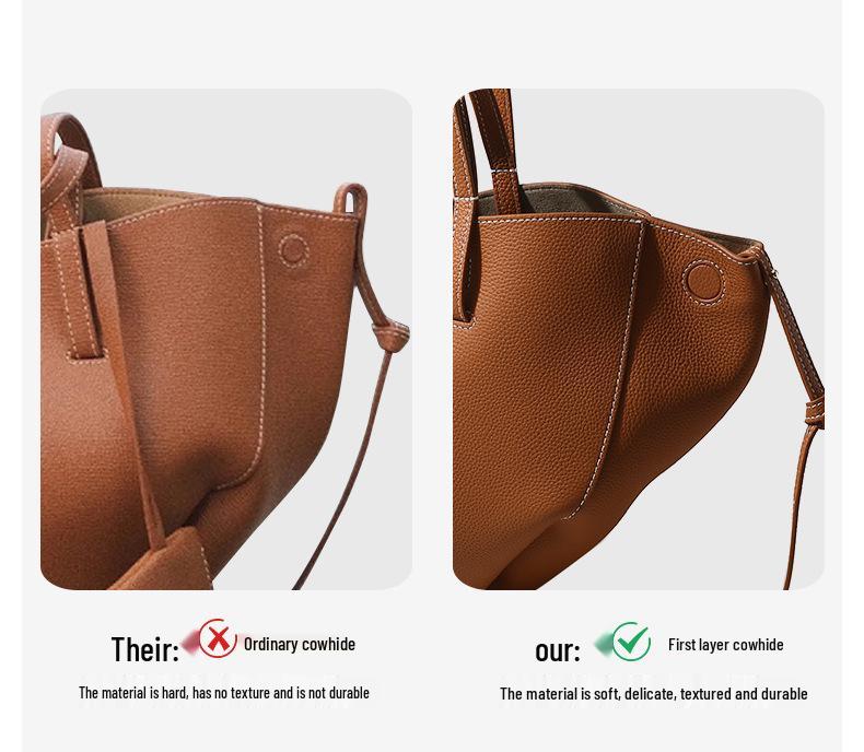 Top Layer Cowhide Leather Women's Crossbody Tote – High-End Luxury, Large Capacity