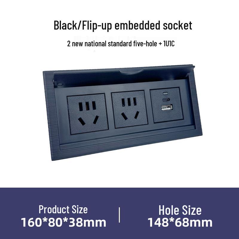 Flip-Top Conference Desk: Embedded Multi-Function Socket with Hidden Wire Board and Power Strip.