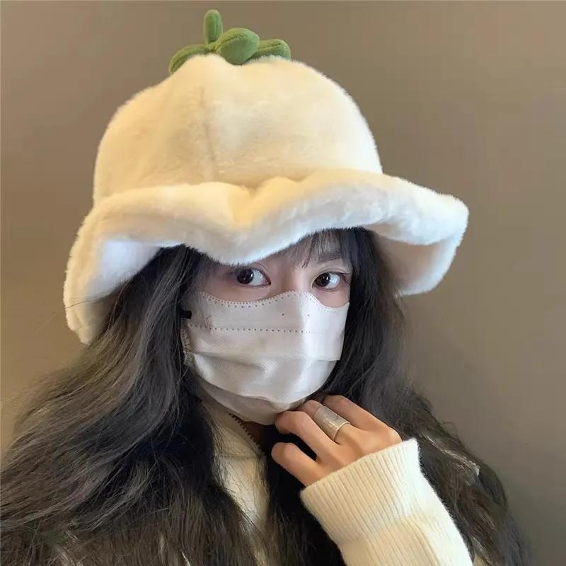 WTEMPO Creative Casual Versatile Plush Hats Retro Elegant Warm Thickened Soft Hats Women's Autumn Winter Solid Color Windproof Cold-proof Hats