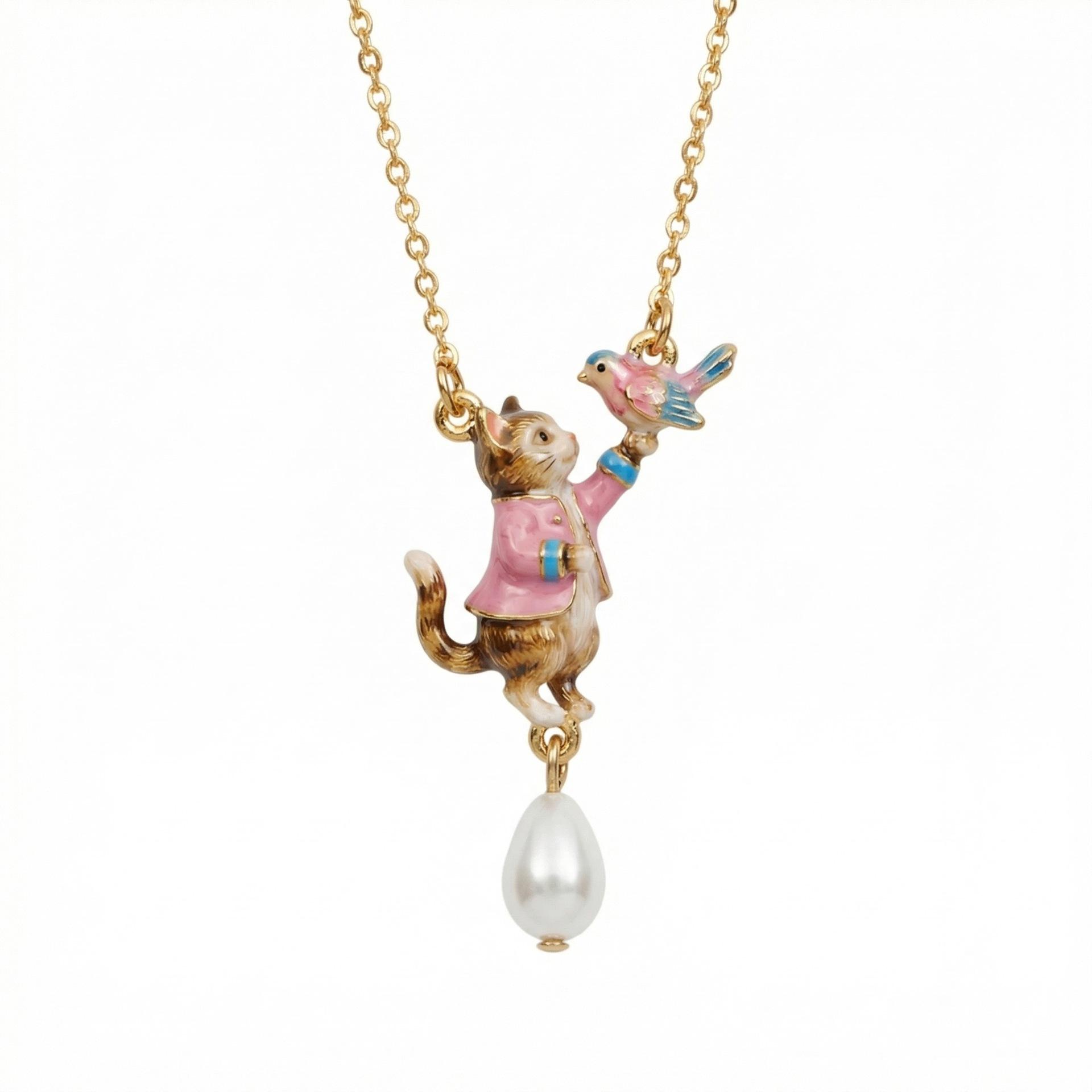 Fairy Tale Wind Cute Pet Necklace Personalized Puppy Bone House Cat Flying Bird Pendant Necklace Copper