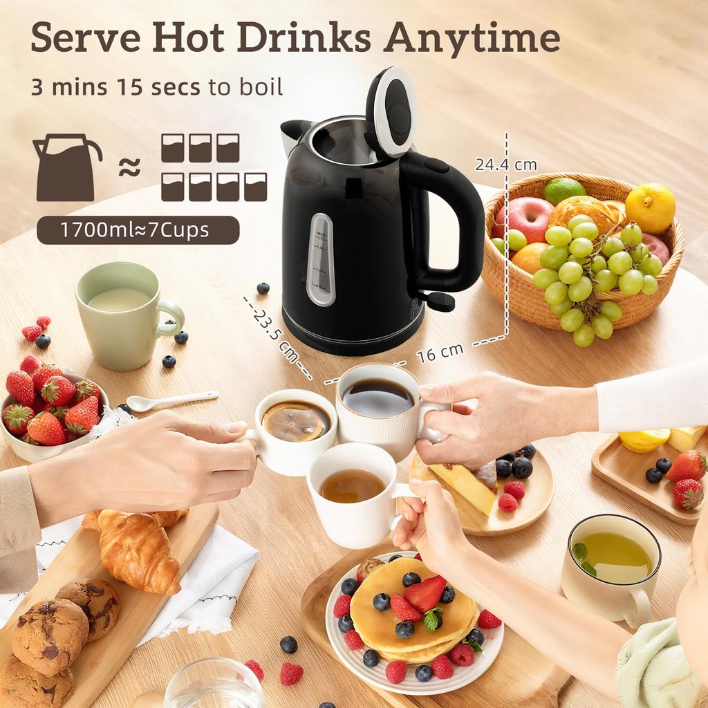 Kettle and Toaster Set, 1.7L 3000W Rapid Boil Jug Kettle with Otter Thermostat, Limescale Filter, 4 Slice Toaster with 7 Browning Controls