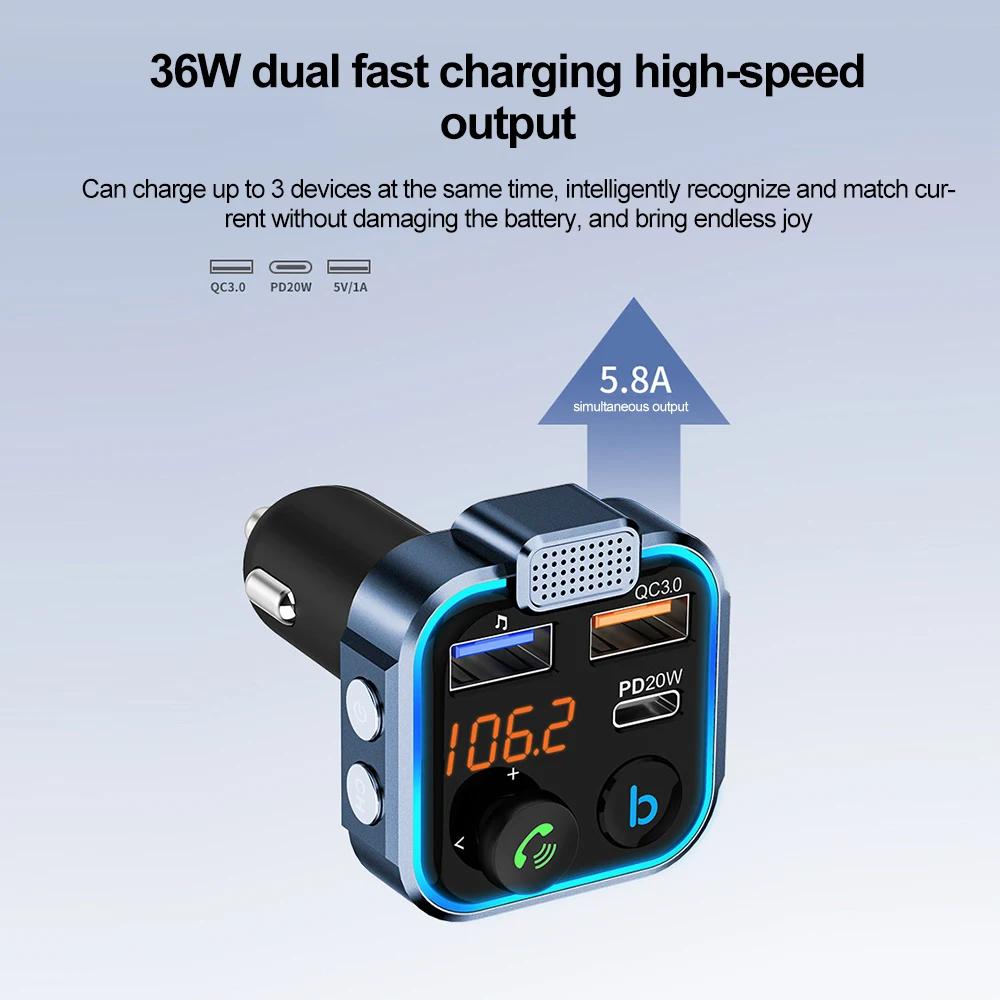 BT23 FM Transmitter Auto Bluetooth5.0 QC3.0 PD20W Autoladegerät Digitalanzeige Adapter Musik MP3 Player Autozubehör