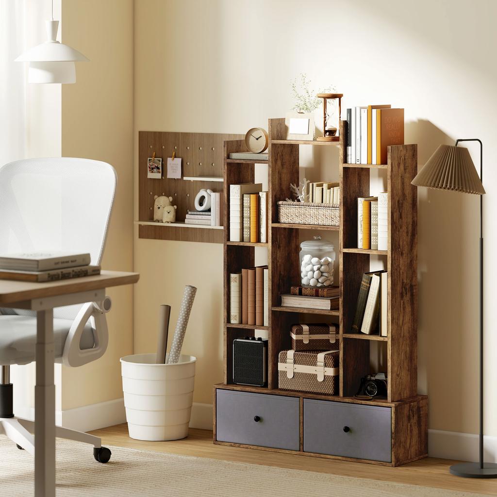 12 Shelf Storage Unit, with Drawers - Brown