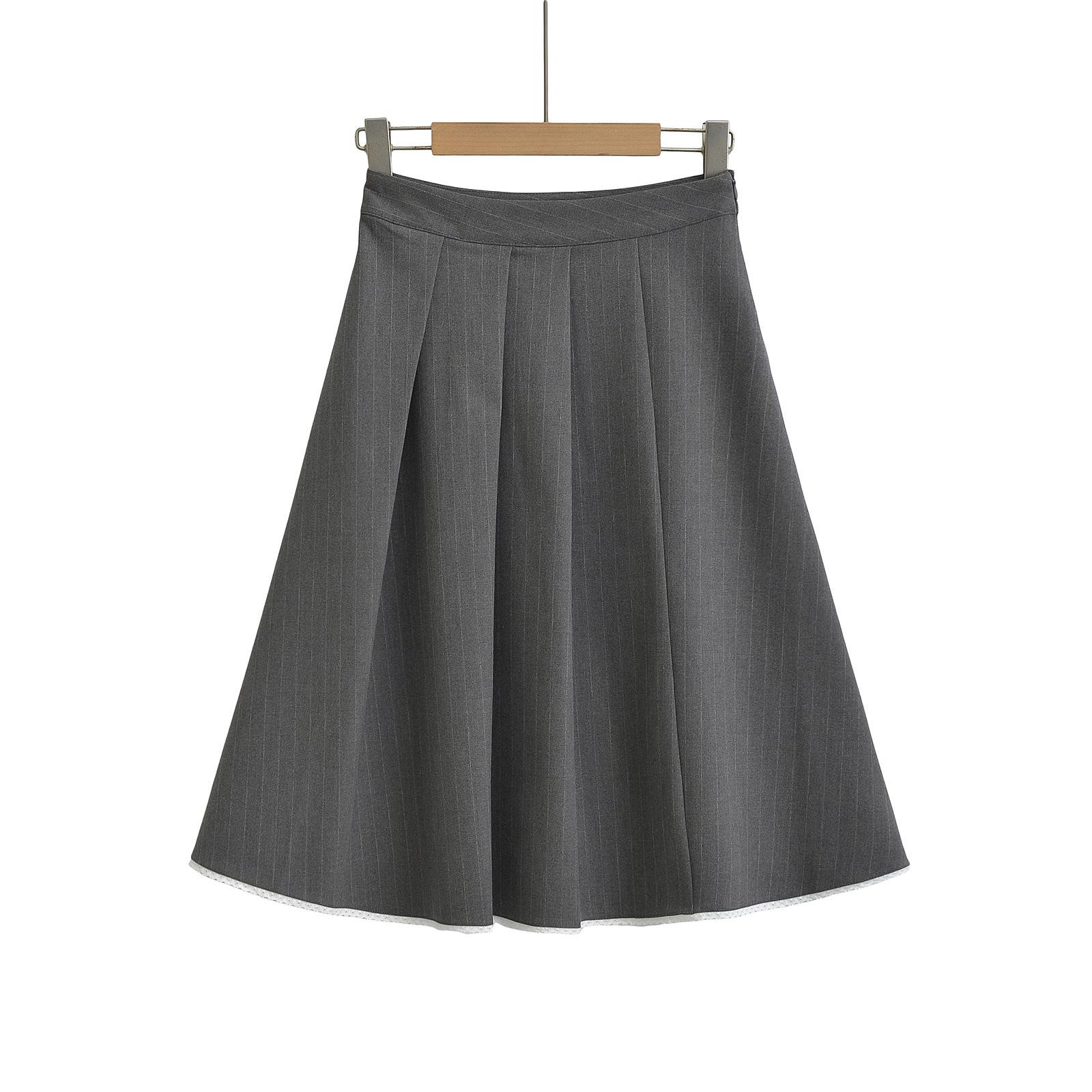 

Spring 2025 Women s Elegant Slim Fit Lace-Pleated Midi Skirt S серый