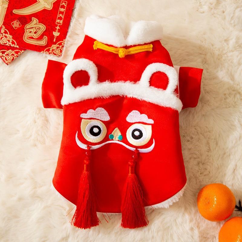 Winter Warm Pet Dog Coat Chinese Style Red Tang Suit Small Dogs Cats Festive New Outfit