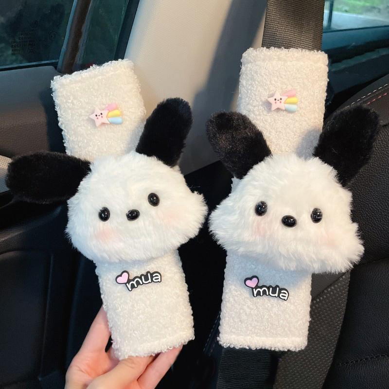 2Pcs Cartoon Dogs Car Seat Belt Covers Soft Imitation Wool Car Shoulder Pad Auto Interior SeatBelt Protector For Women Kids