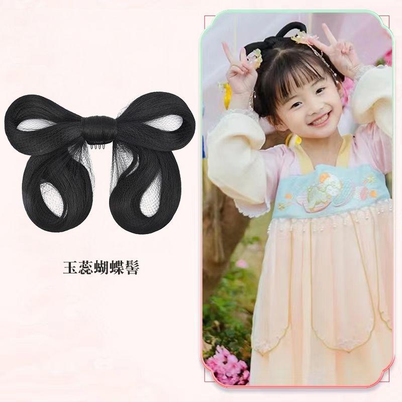 Ancient Costume Wig Kids Cute Bows Hair Bag Ancient Style Han Chinese Clothing Cute Bun Combination Style Girls Performance Bun