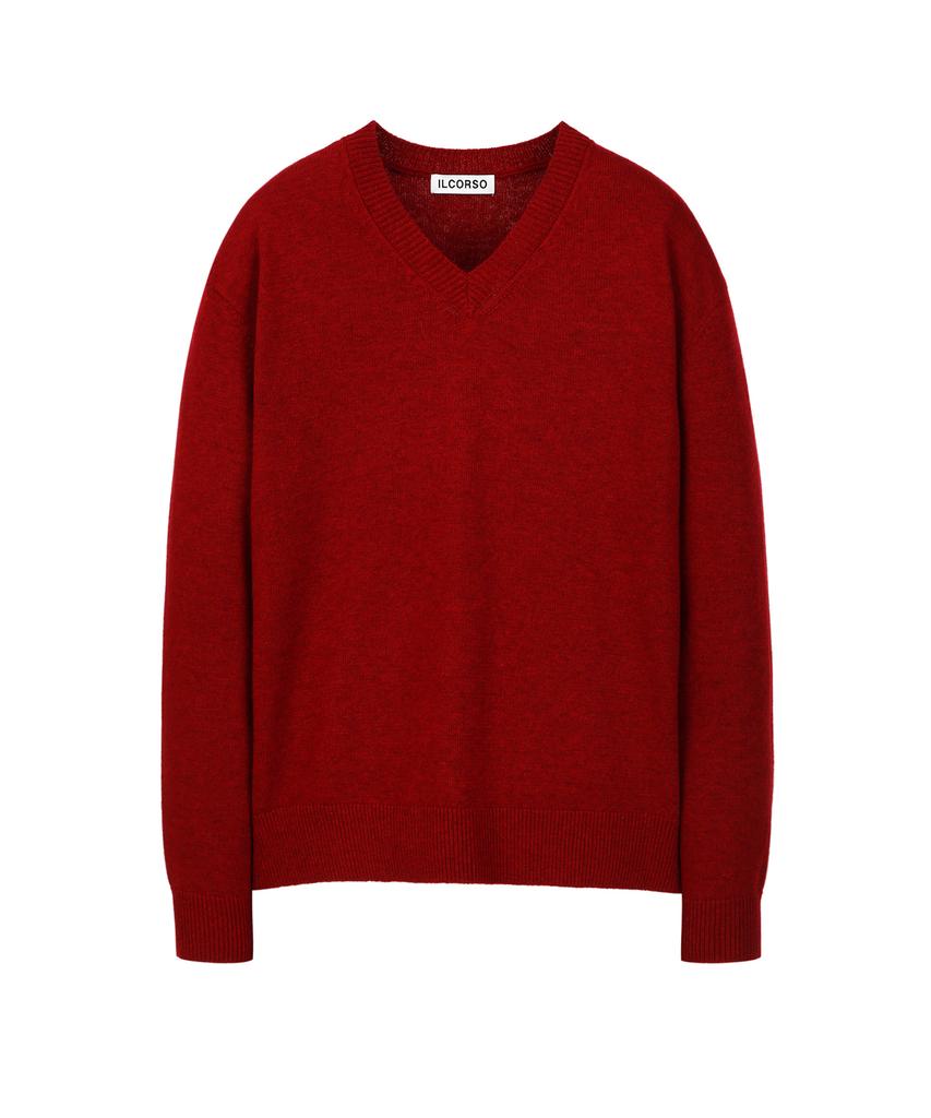 IL CORSO Lambswool Cozy V-Neck Knit Burgundy Iesw5F001D2