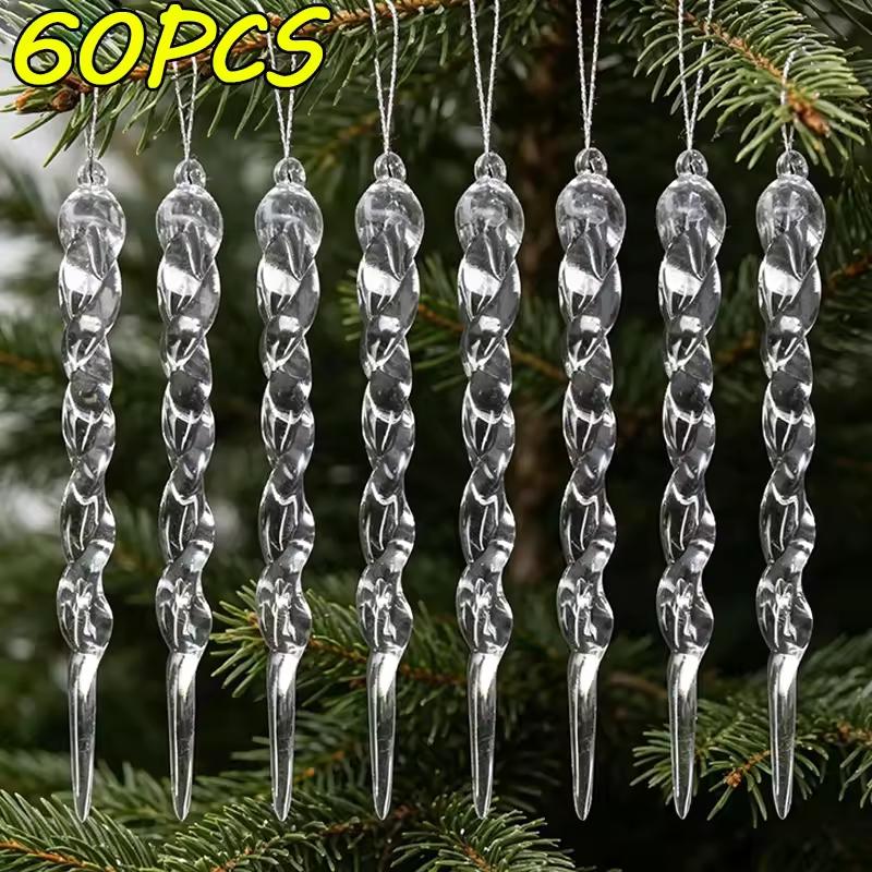12~60pcs Christmas Acrylic Clear icicles Simulation Ice Xmas Tree Hanging Ornaments Winter Party New Year Decor Party Supplies
