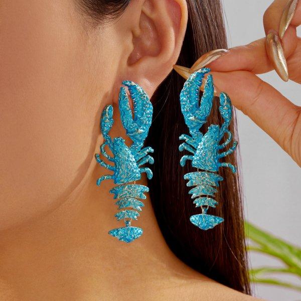 Vacation Style Funny Crab Shaped Dangle Earrings for Women Bohemia Red Lobster Pendant Earring Summer Beach Party Jewelry Gifts