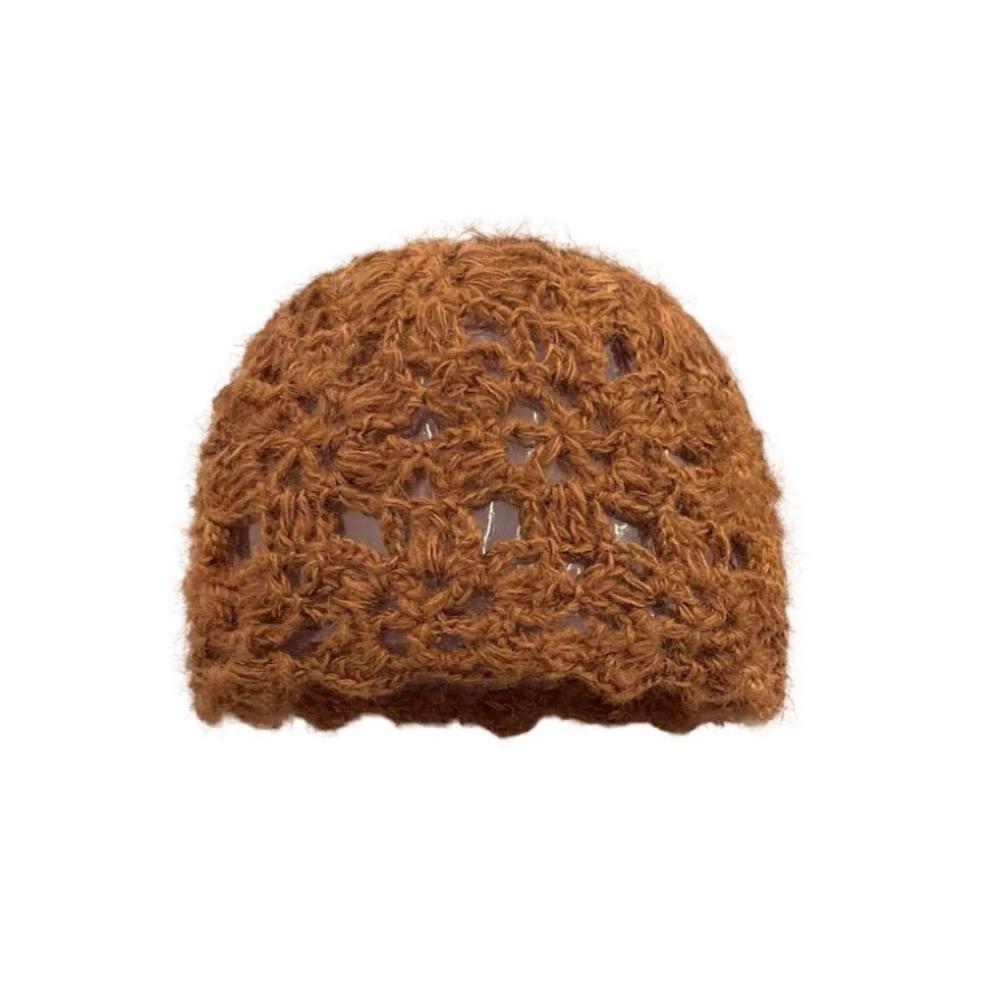 Hollow Knitted Pullover Hat Solid Color Beanies Cap Sweet Crochet Flower Hat  Girls