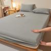 Pure Cotton Weave Washed Fitted Sheet - Solid Stripe Mattress Protector