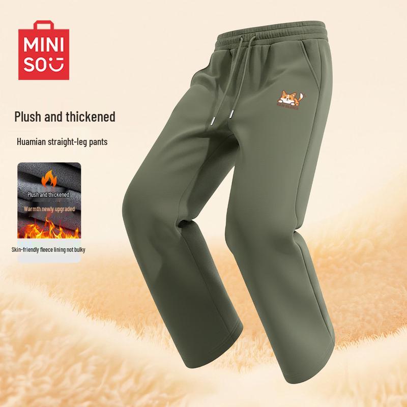 

MINISO Men s Fleece-Lined Straight-Leg Casual Pants 2XL