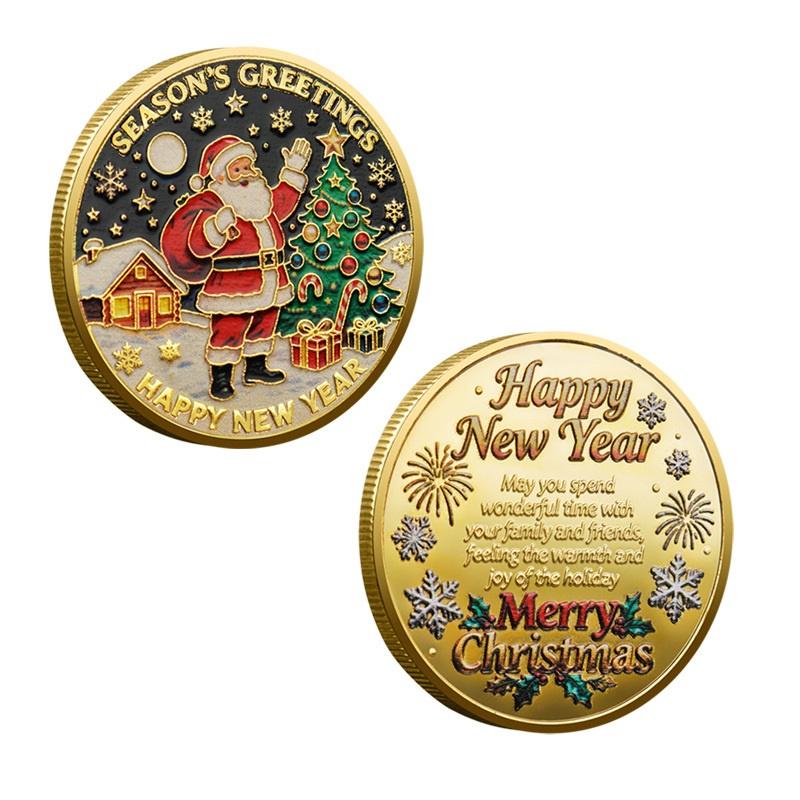 1Pcs Santa Claus Snowman Merry Christmas Commemorative Coin Happy  Year Wishing Coin Xmas Holiday Gifts For Families Friends