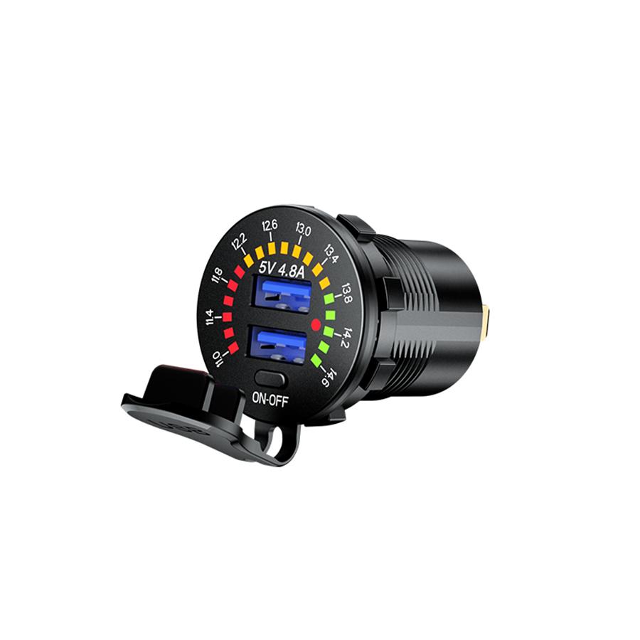4.8A 12V Car Boat Dual USB Fast Charger Adapter Power Outlet Socket w/ Voltmeter