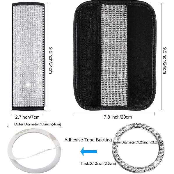 Tallew 5 Pack Bling Seat Belt Covers Rhinestones Car Seat Belt Strap Shoulder Pad for Women with Crystal Diamond Soft Rhinestone Start Button