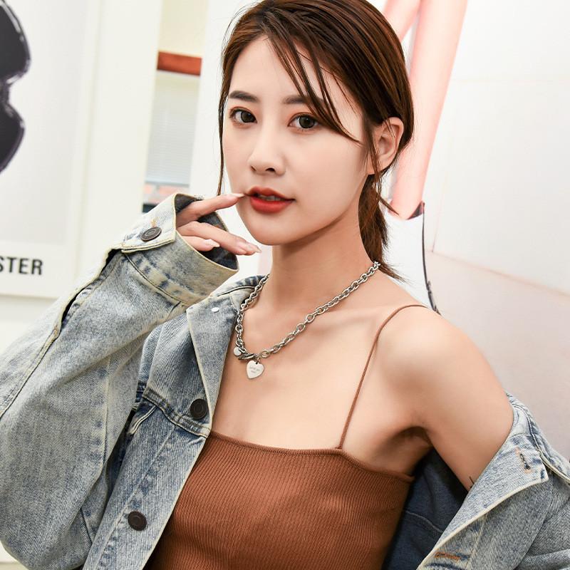 Stylish Titanium Steel Heart Pendant Necklace For Women With Trendy Hip Hop Design