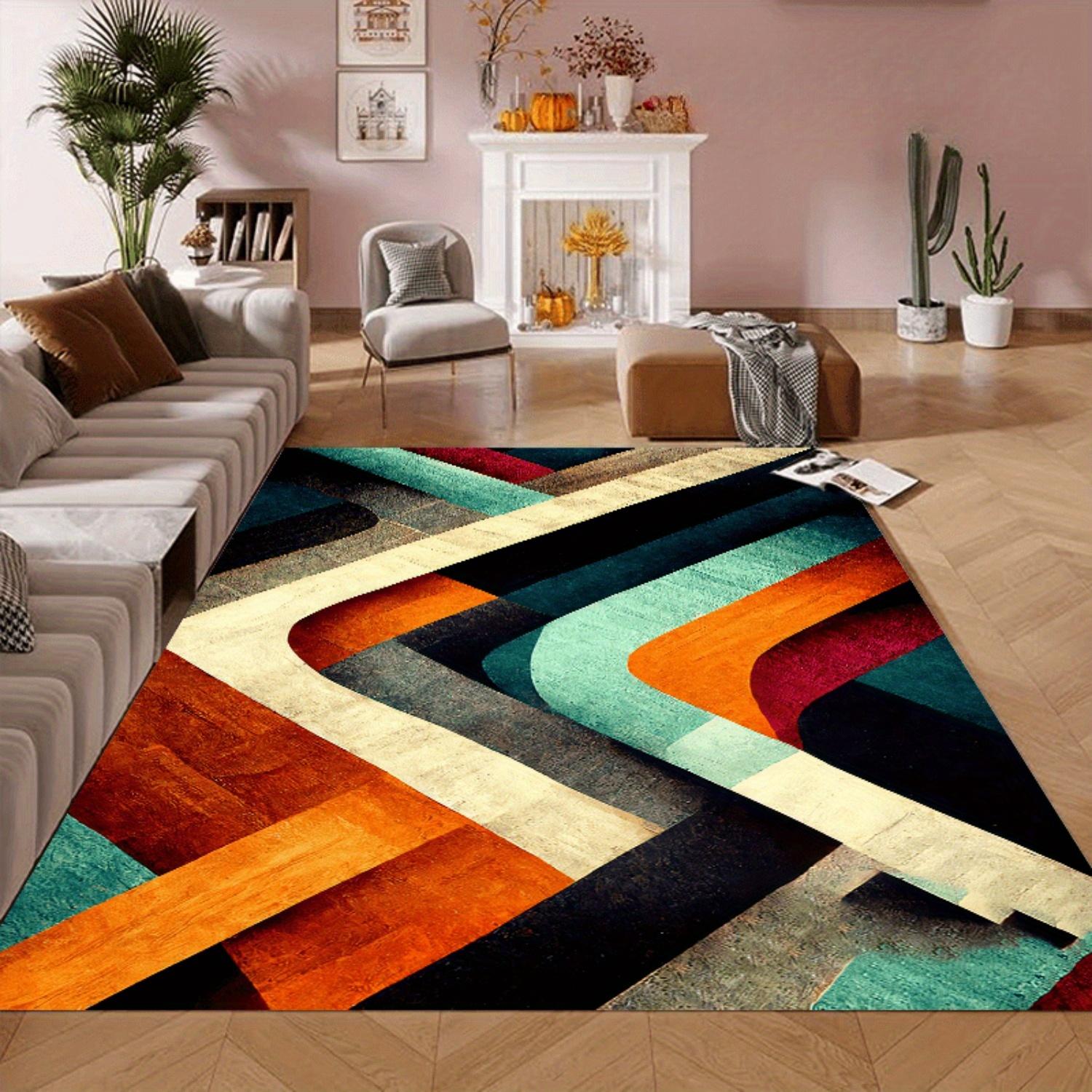 

Большой ковер в стиле бохо-шик, винтажный фланелевый, с геометрическими узорами, бирюзовый, оранжевый, бежевый, машинная стирка, для гостиной, спальни 50x80cm20x31in