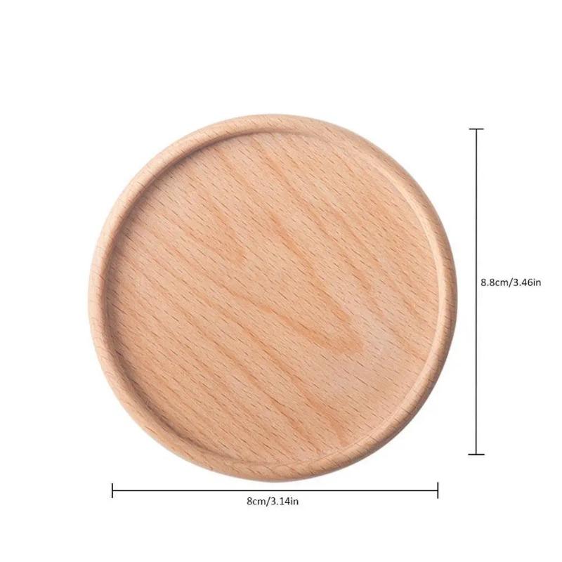 1pc Beech Wood Round Dinner Plate Western Food  Dessert Serving Tray Snack Fruit Dry  Organizer Holder Home Decor