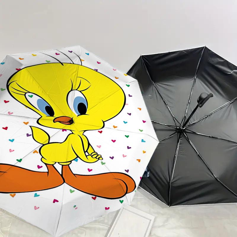 1PC Warner Tweety Bird Automatic Open/Close Umbrella with Windproof, 55-Rib Sturdy Canopy, Durable Ribs1272A