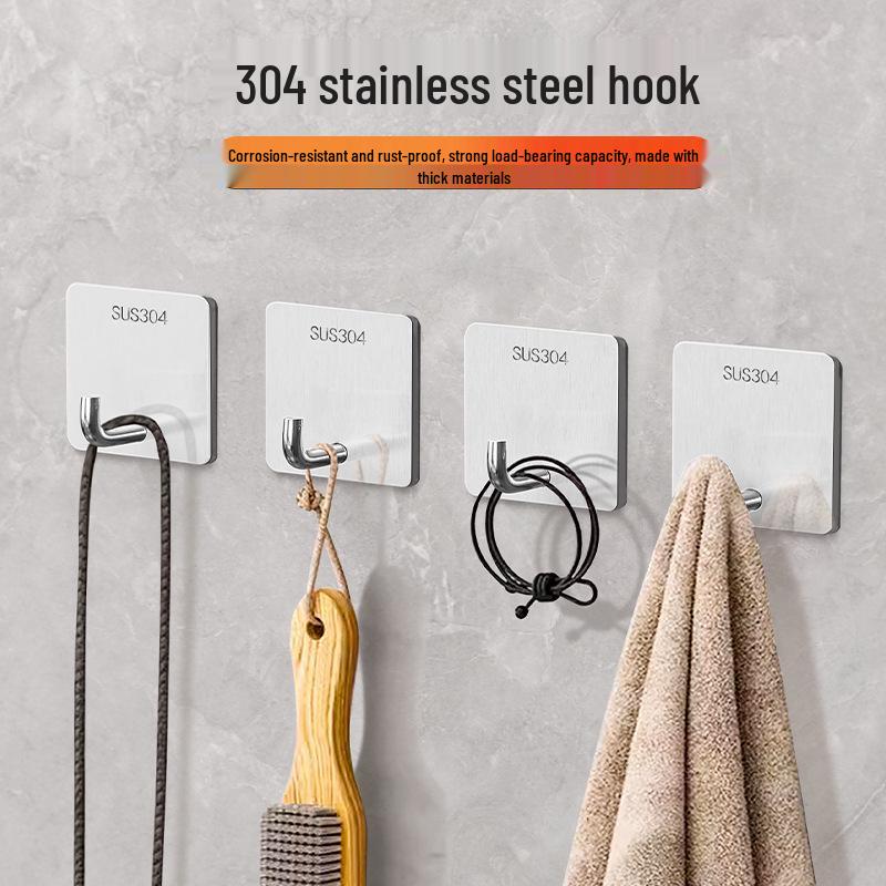 Stainless Steel Punch-Free Bathroom & Kitchen Wall Hook, Load-Bearing, Behind Door Use