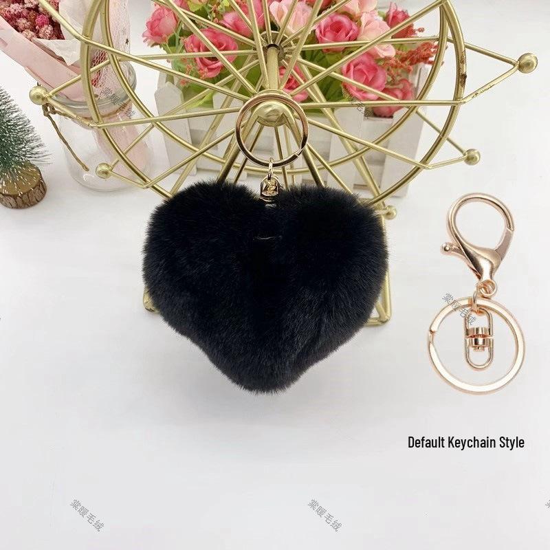 Breloc Pandantiv Inimă Blană Imitată - Charm Minge de Pluș 9cm pentru Genți și Accesorii de Îmbrăcăminte